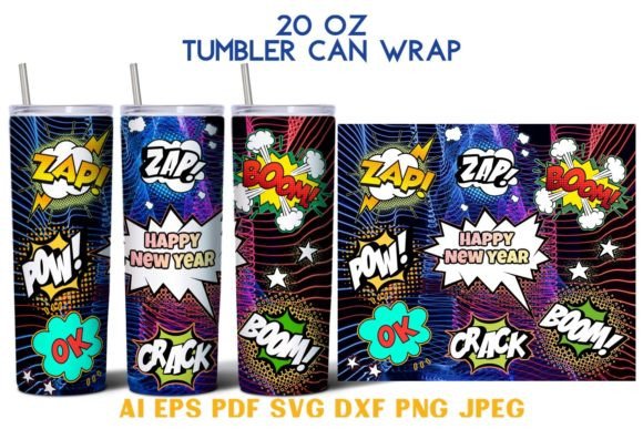 20 Oz Tumbler Happy New Year Comics SVG