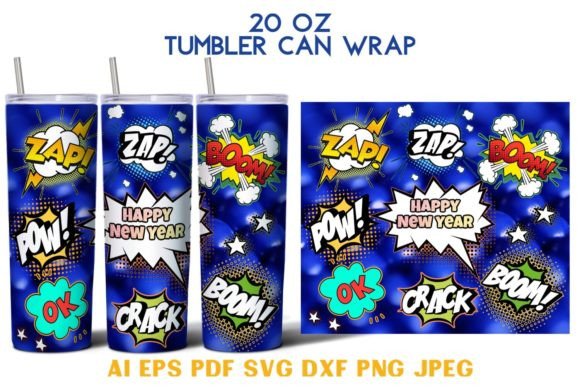 20 Oz Tumbler New Year Comics Neon SVG