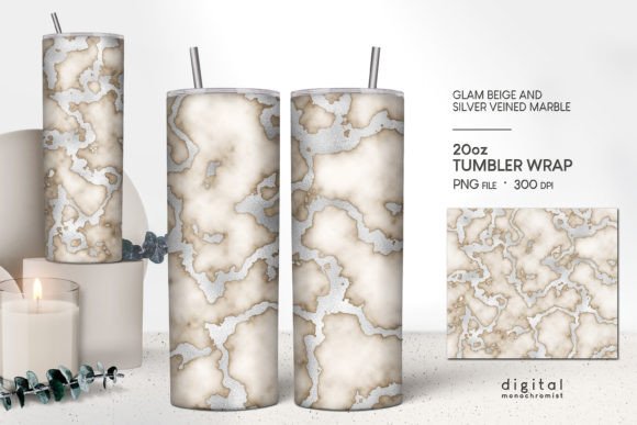 Beige Marble Silver Veins Tumbler Wrap
