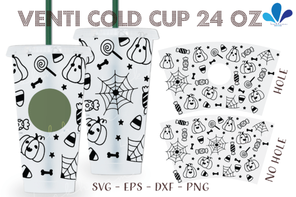Cute Line Halloween Candy Venti Wrap SVG