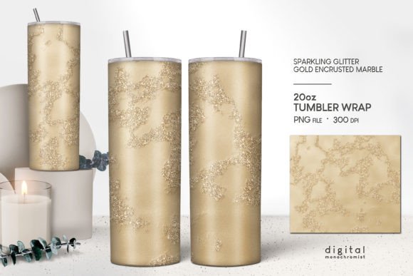 Dark Gold Marble W Glitter Tumbler Wrap