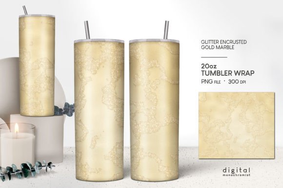 Glitter Encrusted Gold Marble Tumbler