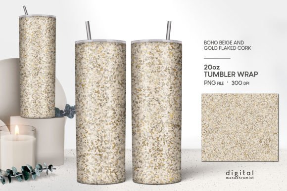 Gold Flaked Beige Cork Tumbler Wrap PNG