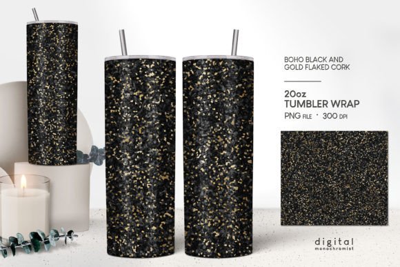 Gold Flaked Black Cork Tumbler Wrap PNG