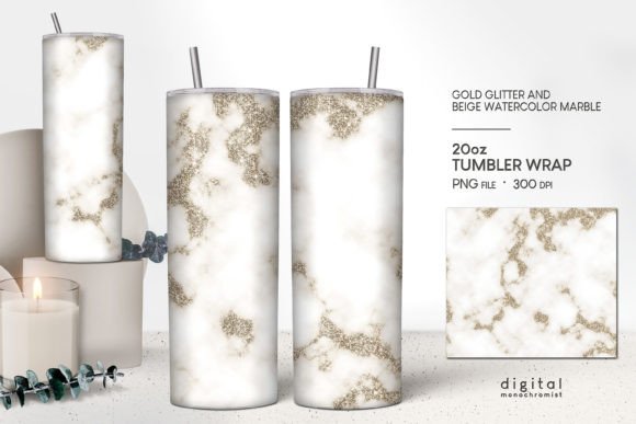 Gold Glitter Beige Marble Tumbler
