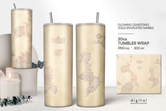 Gold Marble Rose Glow Tumbler Wrap PNG