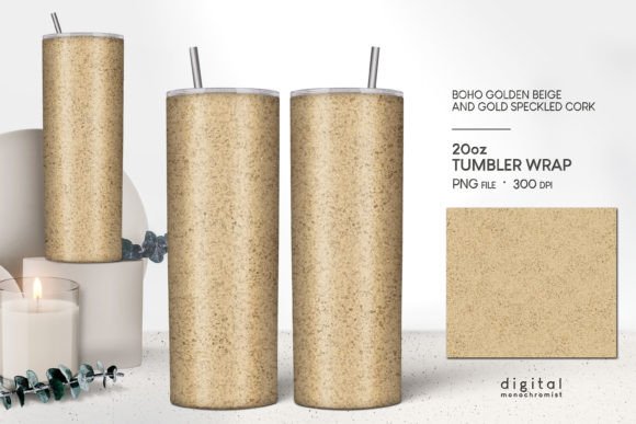 Golden Speckled Cork Tumbler Wrap PNG