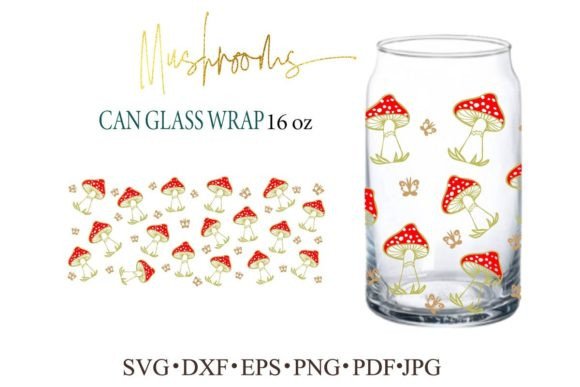 Mushroom Wrap for Can Glass 16 Oz Svg
