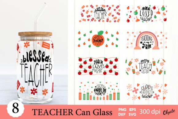 Teacher Glass Can Wrap Bundle. 16 OZ