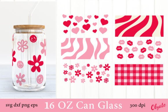 Valentines Can Glass Wrap SVG. Retro
