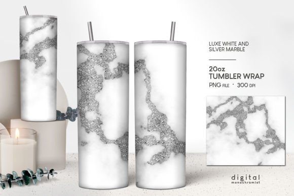 White Marble Silver Veins Tumbler Wrap